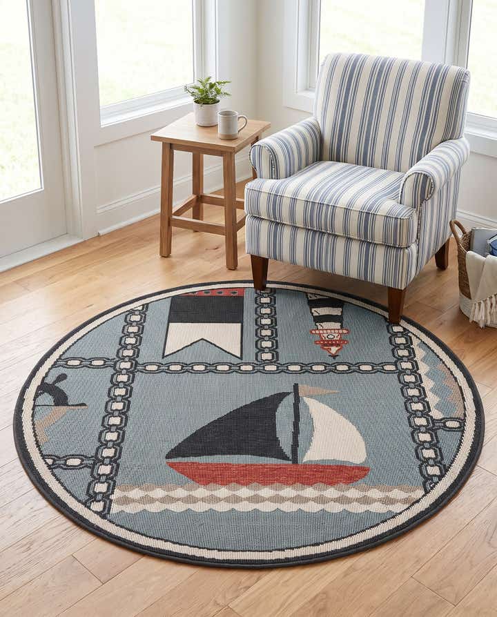 125cm x 125cm Leicht zu reinigen Coastal Innen- / Aussenbereich Rund Teppich