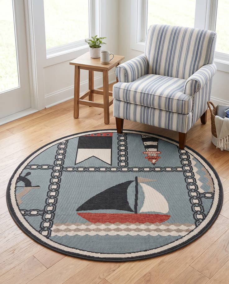 Detailansicht von 125cm x 125cm Leicht zu reinigen Coastal Innen- / Aussenbereich Rund Teppich