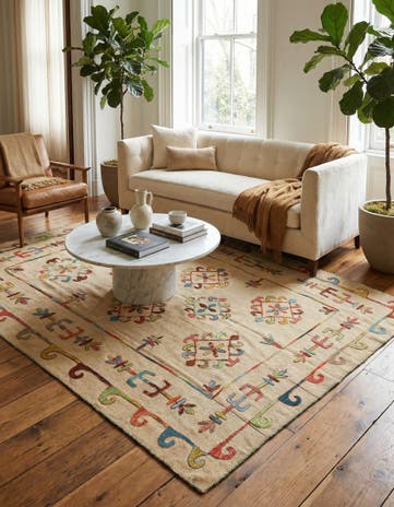 5' 7 x 7' 5 Hand Woven Kilim Suzani Wool Rug