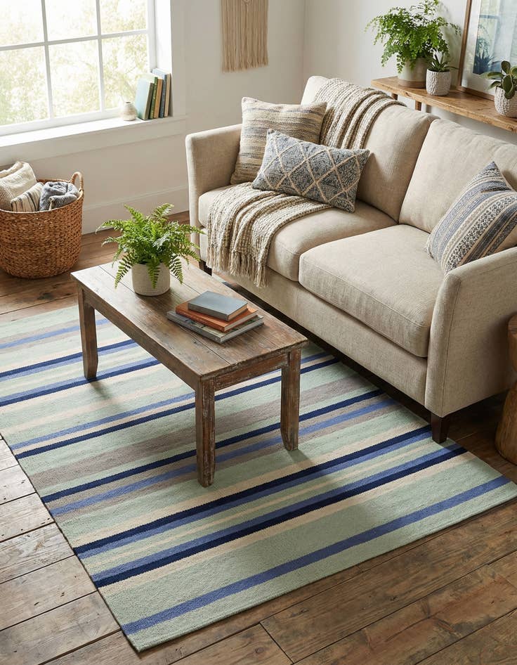 Detail image of 4' 1 x 6' 1  Hand Woven Flatweave Cotton Dhurrie Rug