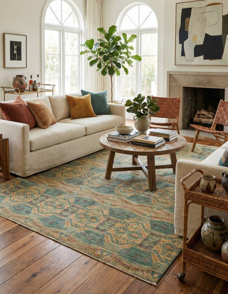 Detail image of  6' 10 x 9' 7  Hand Knotted Ikat Oriental Rug