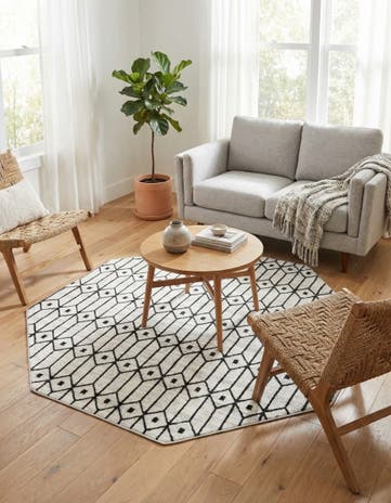 White Lattice Trellis Octagon Rug