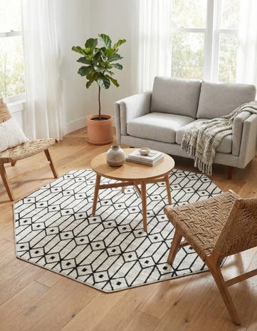 White Lattice Trellis Octagon Rug