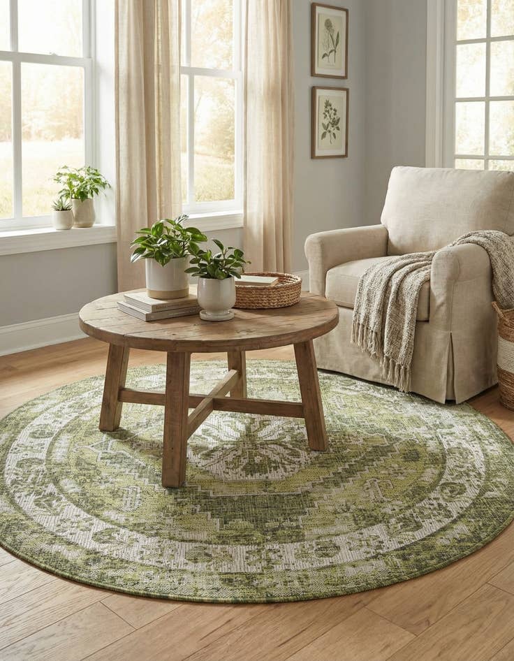 Detail image of 5' 3 x 5' 3  Washable Traditional Indoor / Outdoor Round Rug