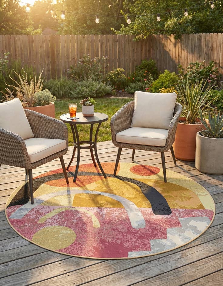 Detail image of 5' x 5'  Washable Modern Indoor / Outdoor Round Rug