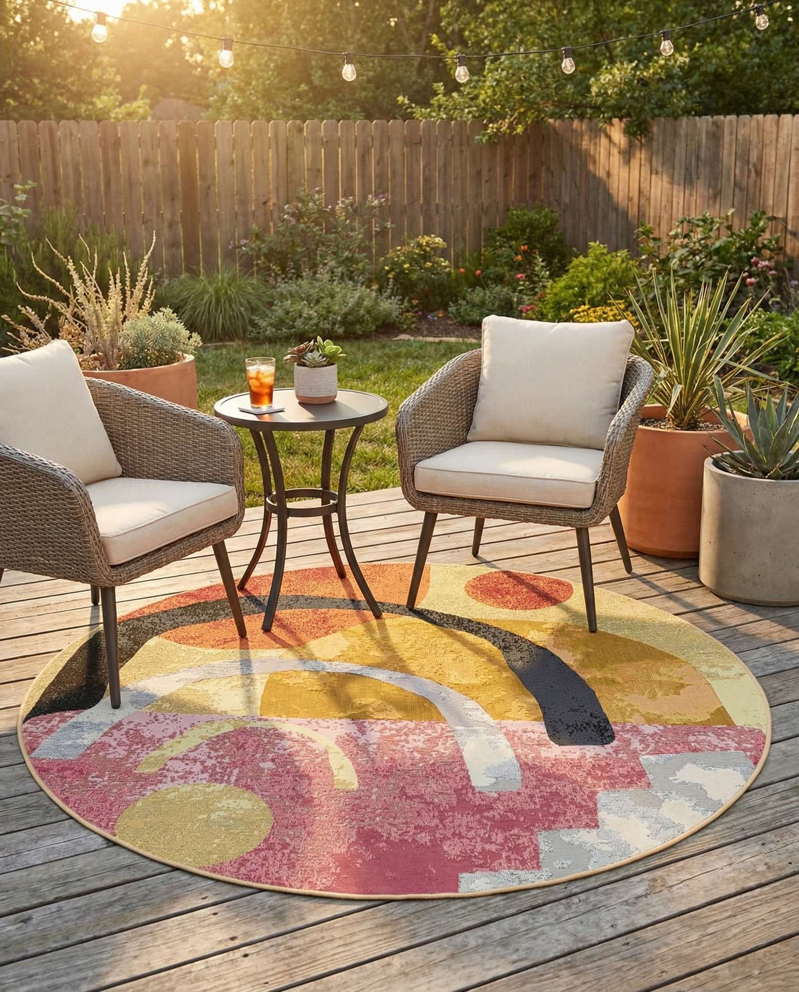 5' x 5' Easy-Clean Modern Indoor / Outdoor Round Rug