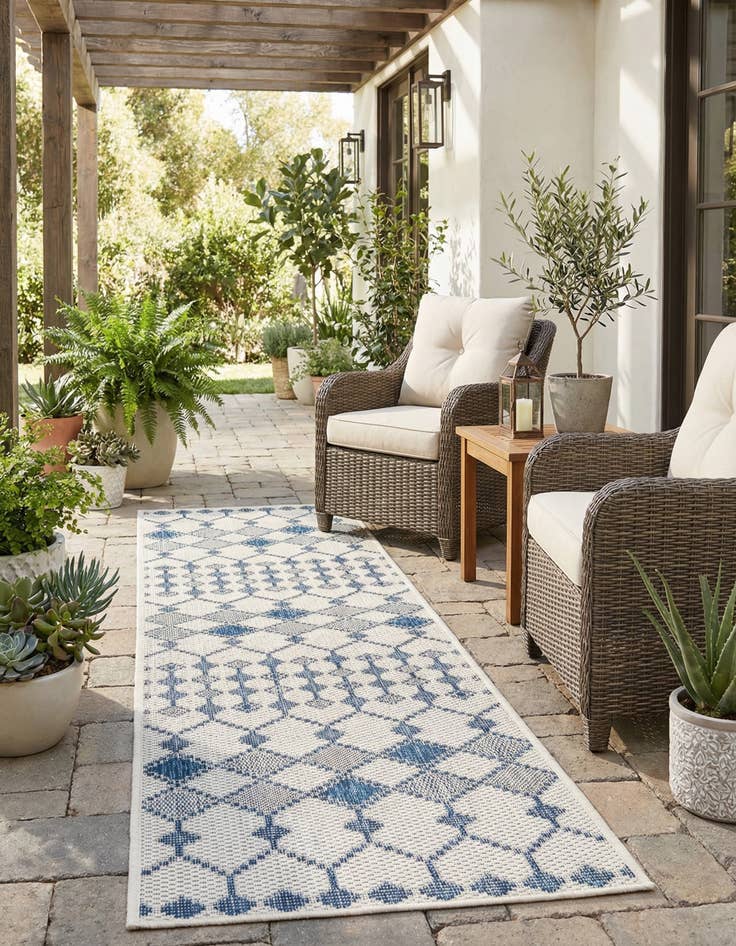 Detail image of 2' x 8'  Washable Trellis Indoor / Outdoor Runner Rug
