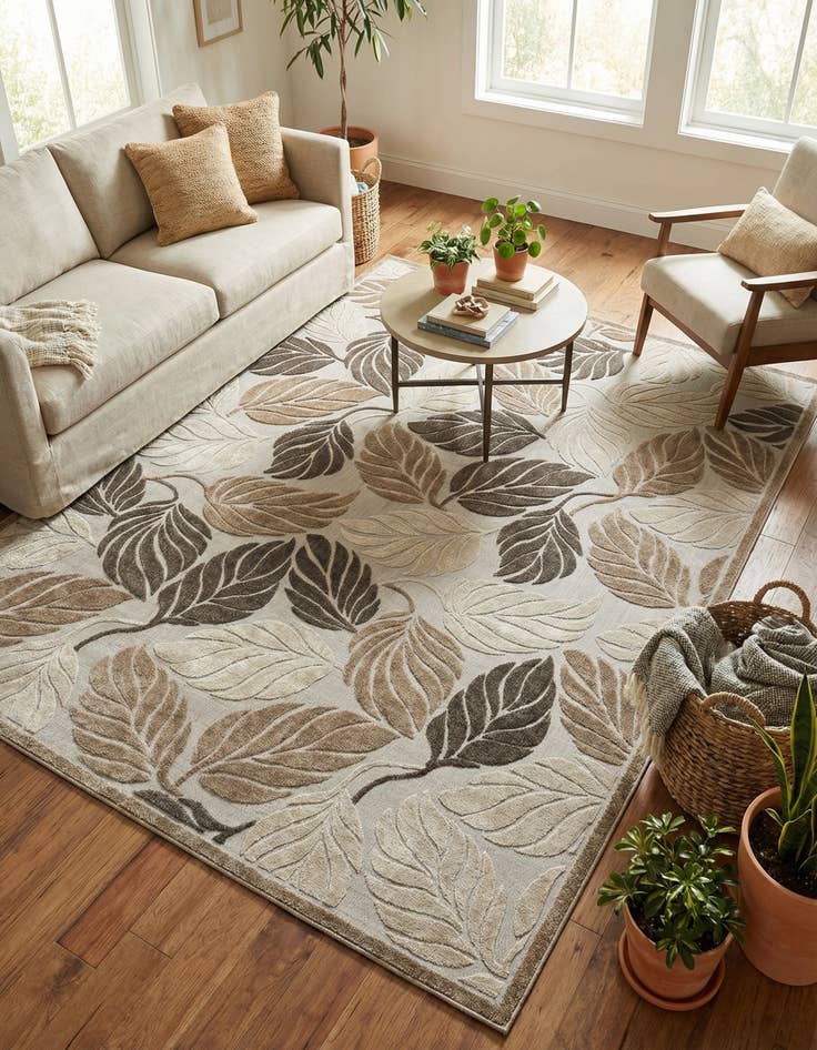 Detail image of 10' x 13' Easy-Clean Botanical Indoor / Outdoor Rug