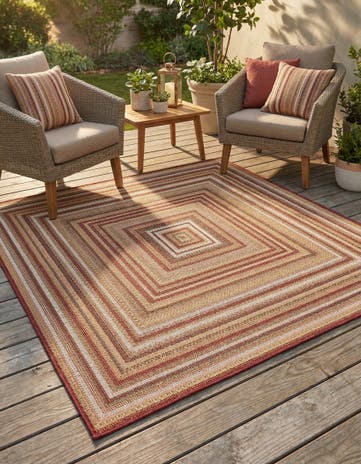 Burgundy Easy-Clean Baja Indoor / Outdoor Square Rug