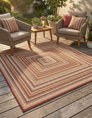 Burgundy Easy-Clean Baja Indoor / Outdoor Square Rug