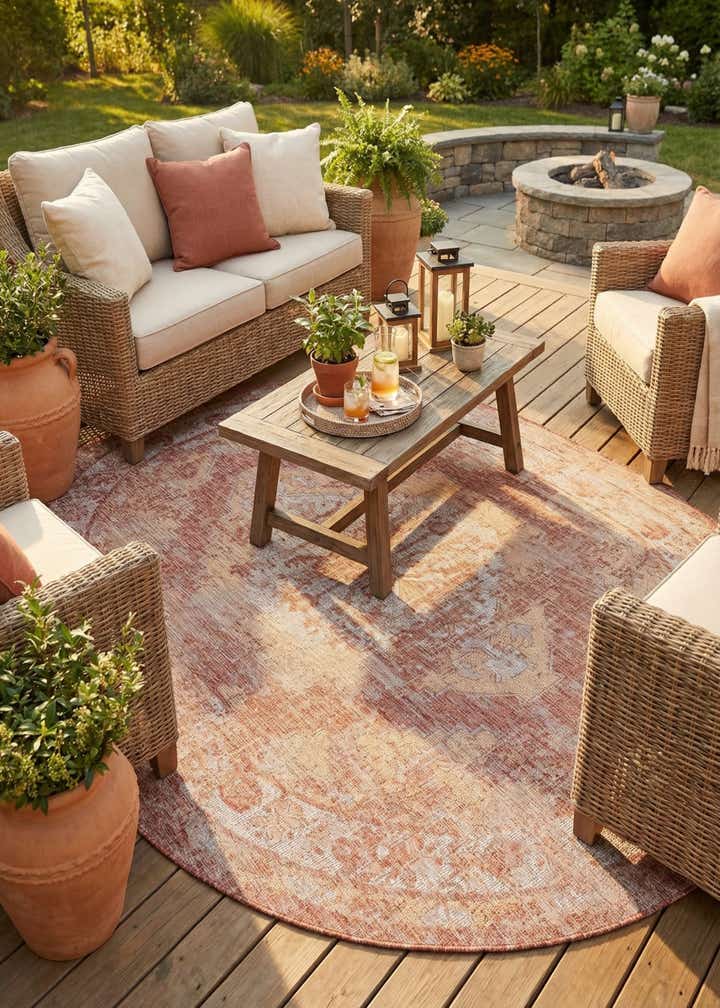 7' 10 x 10' Easy-Clean Traditional Indoor / Outdoor Oval Rug