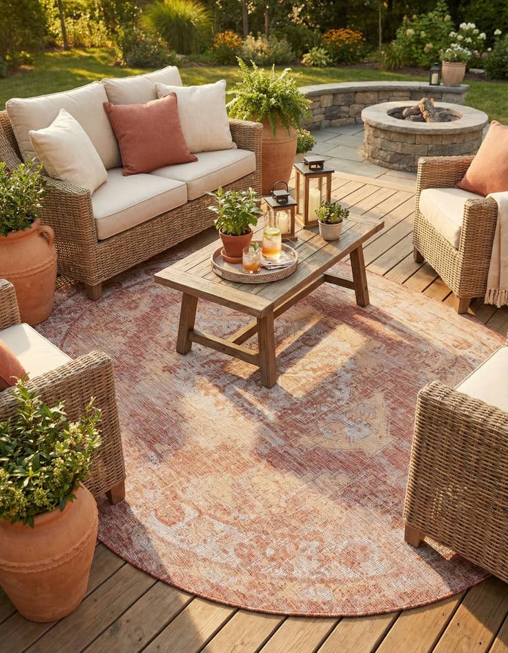 Detail image of  7' 10 x 10'  Washable Traditional Indoor / Outdoor Oval Rug
