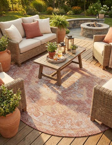 7' 10 x 10' Easy-Clean Traditional Indoor / Outdoor Oval Rug