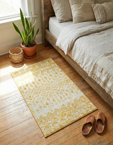Ivory and Yellow Moroccan Trellis Rug