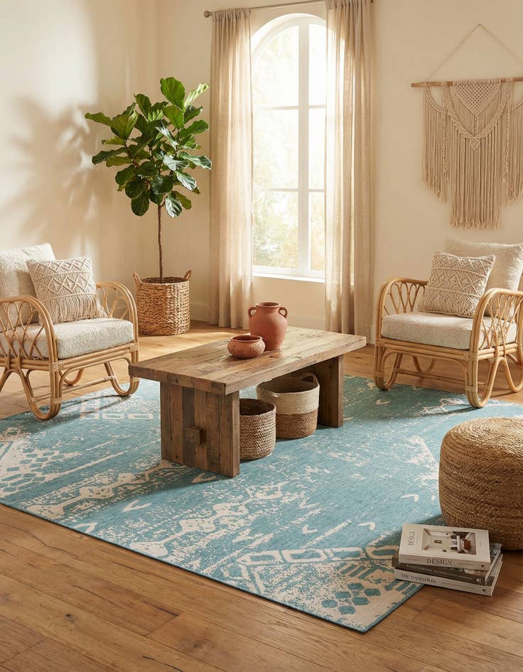 Detail image of  13' x 13'  Washable Bohemian Indoor / Outdoor Square Rug