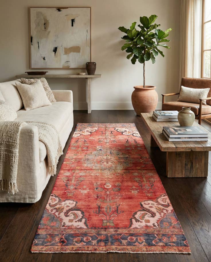 Detail image of 4' 1 x 9' 8 Hand Knotted Ultra Vintage Persian Wool Runner Rug