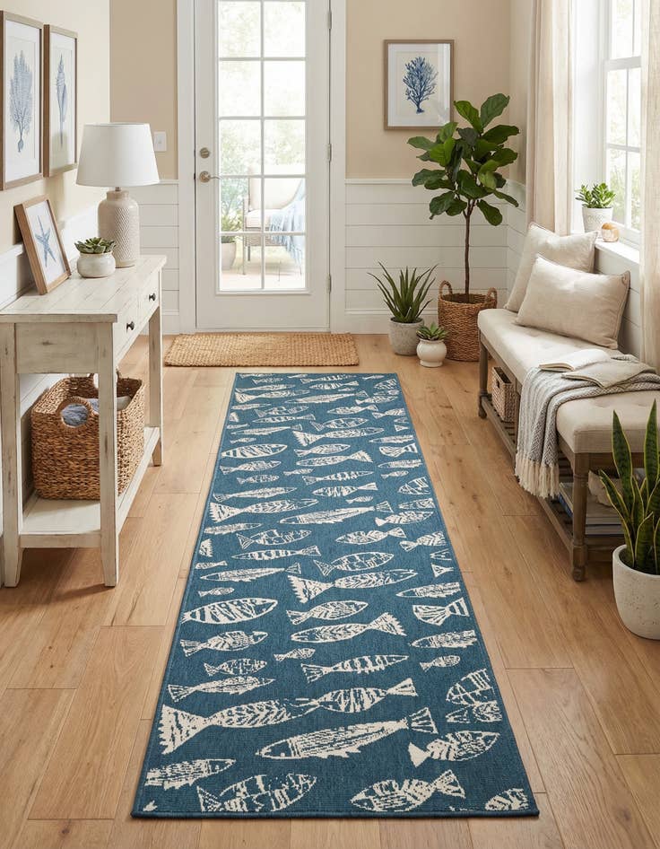 Detail image of 2' 7 x 12'  Washable Coastal Indoor / Outdoor Runner Rug