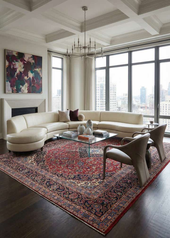9' 7 x 13' 2 Hand Knotted Kashan Persian Wool Rug