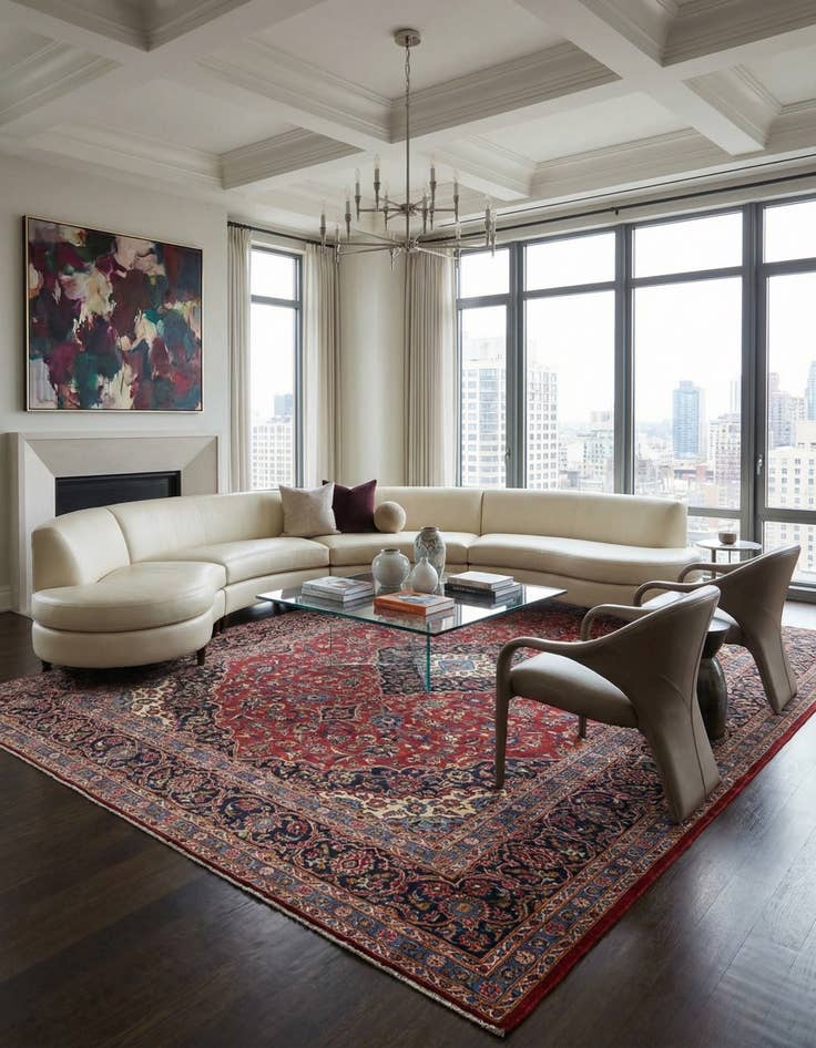 Detail image of 9' 7 x 13' 2  Hand Knotted Kashan Persian Wool Rug