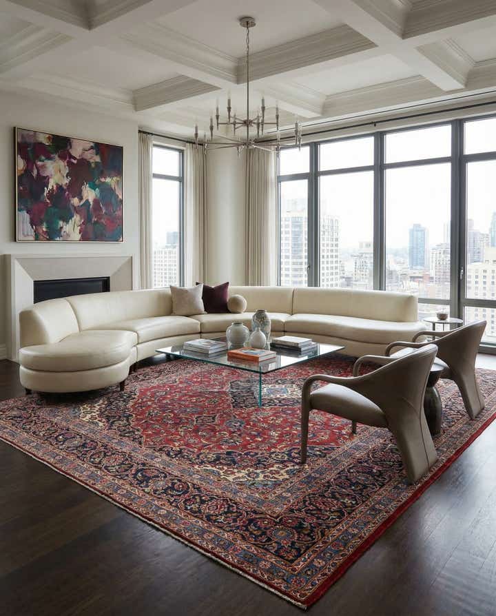 9' 7 x 13' 2 Hand Knotted Kashan Persian Wool Rug