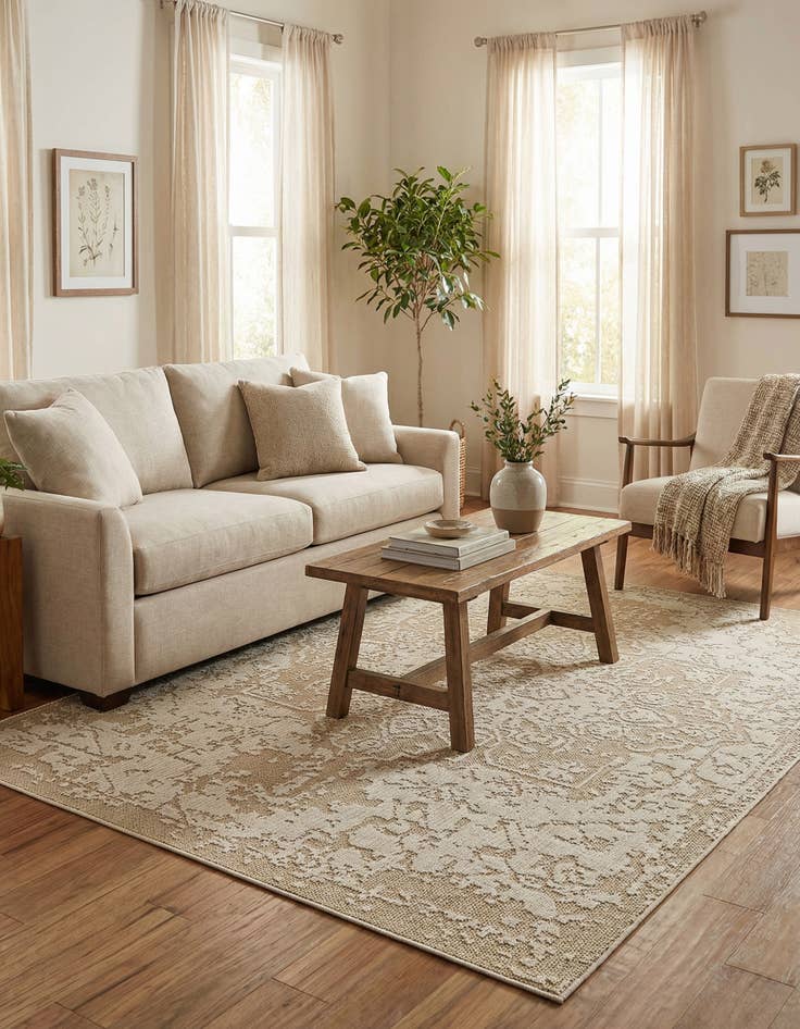 Detail image of  6' 1 x 9'  Washable Traditional Indoor / Outdoor Rug