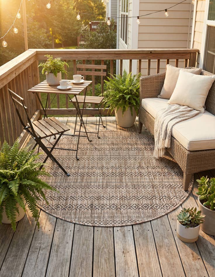 Detail image of 3' x 3'  Washable Striped Indoor / Outdoor Round Rug