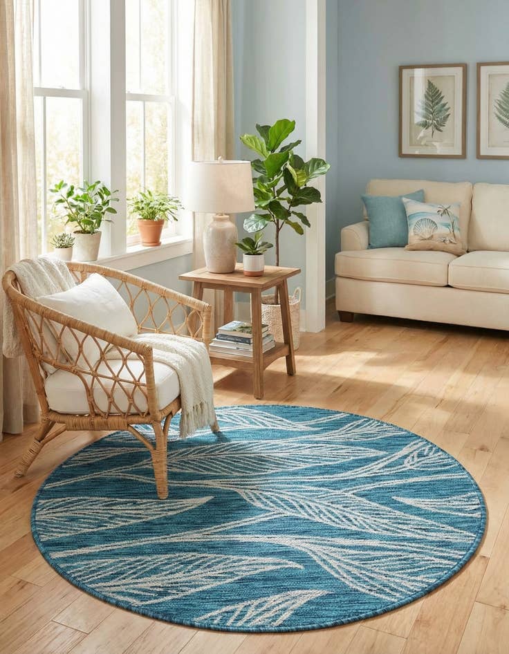 Detail image of  4' x 4'  Washable Botanical Indoor / Outdoor Round Rug