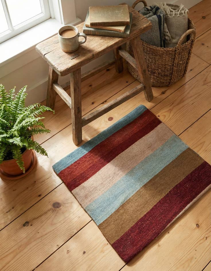 Detail image of 1' 5 x 1' 6 Hand Woven Pillow Wool Square Rug