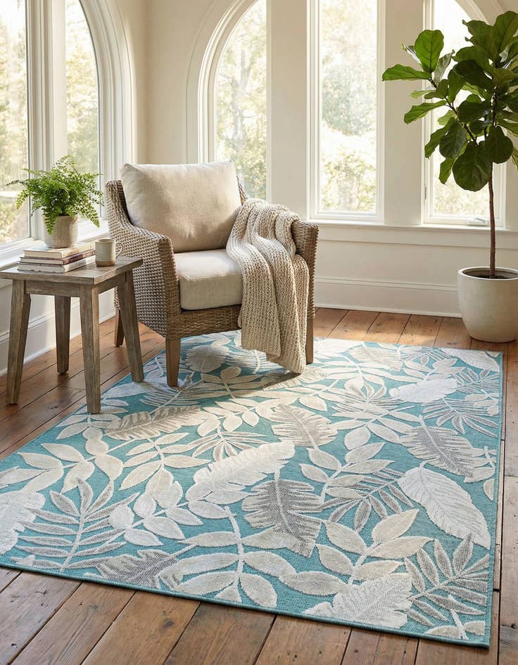 Detail image of 5' 2 x 8'  Washable Botanical Indoor / Outdoor Rug