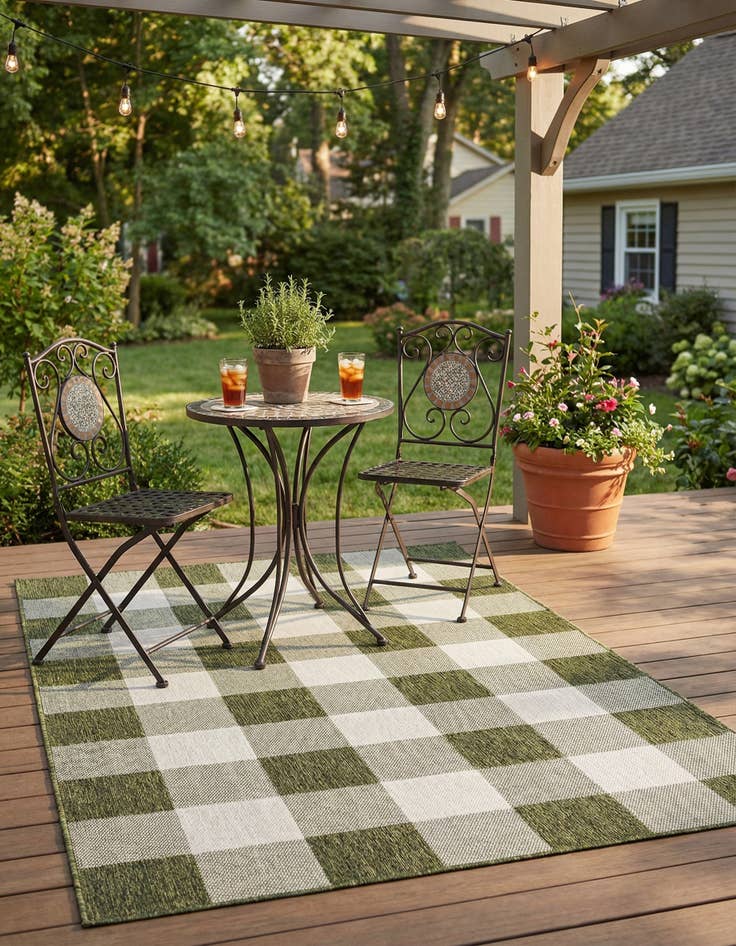 Detail image of 5' 3 x 8'  Washable Checkered Indoor / Outdoor Rug