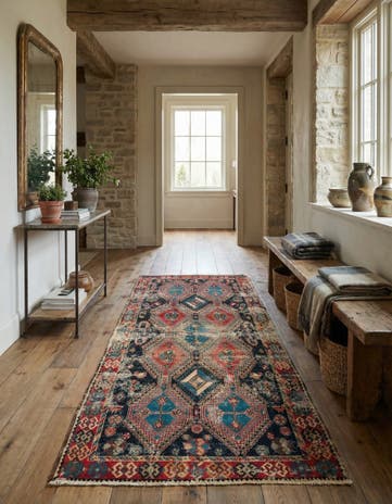 4' 4 x 9' 8 Hand Knotted Hamedan Persian Wool Runner Rug