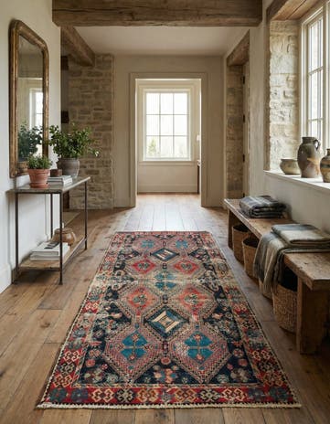 4' 4 x 9' 8 Hand Knotted Hamedan Persian Wool Runner Rug