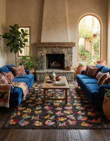 6' 2 x 9' 4 Hand Woven Kilim Suzani Wool Rug