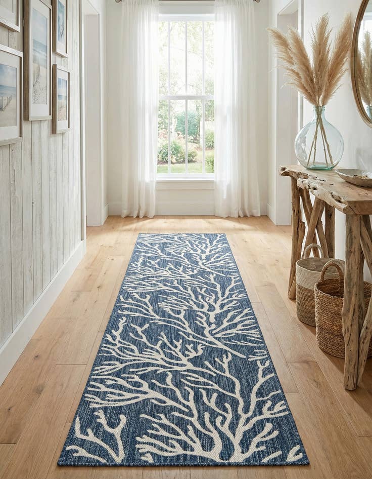 Detail image of  2' 7 x 12'  Washable Coastal Indoor / Outdoor Runner Rug