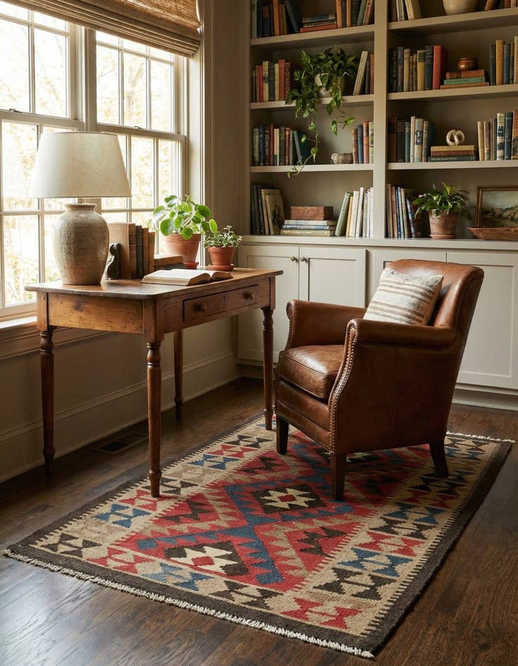 Detail image of 3' 6 x 4' 10  Hand Woven Kilim Maymana Wool Rug