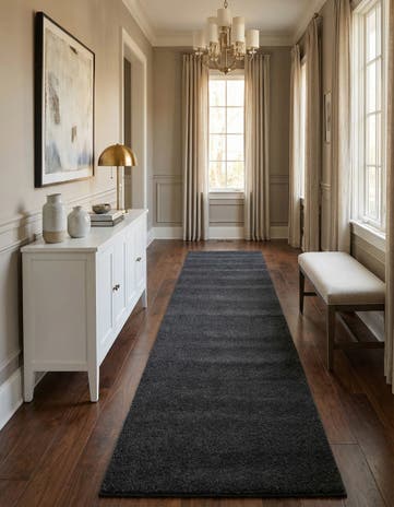 Charcoal Solid Frieze Runner Rug