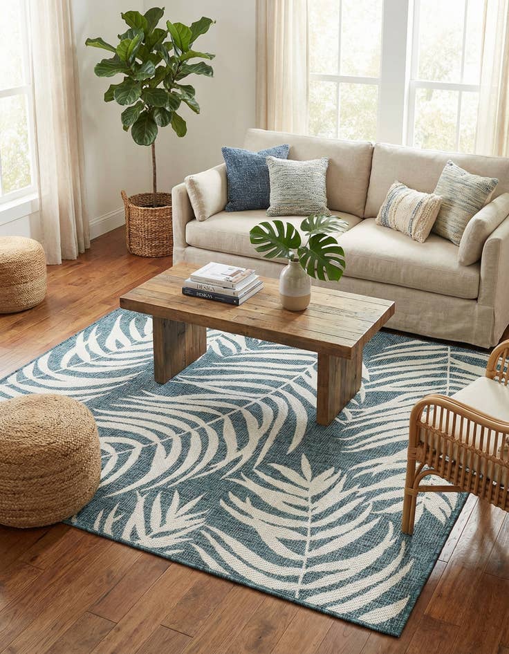 Detail image of 5' 3 x 5' 3  Washable Botanical Indoor / Outdoor Square Rug