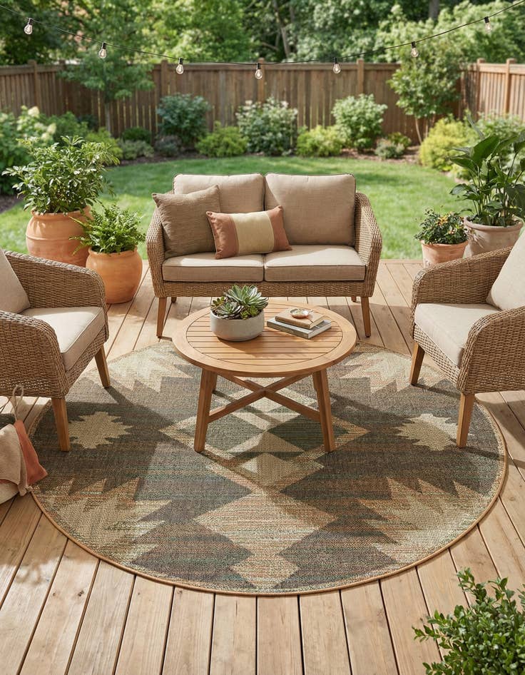 Detail image of 7' 10 x 7' 10  Washable Baja Indoor / Outdoor Round Rug
