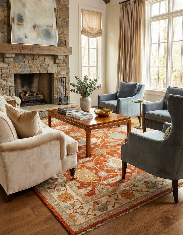 Detail image of  8' 1 x 11' 2  Hand Knotted Oushak Rug