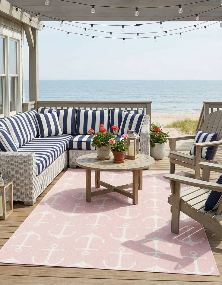 Detail image of 7' 10 x 11'  Washable Coastal Indoor / Outdoor Rug