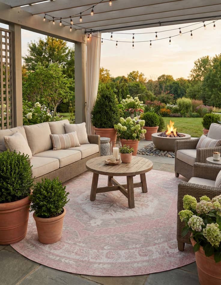 Detail image of 13' x 13'  Washable Traditional Indoor / Outdoor Round Rug