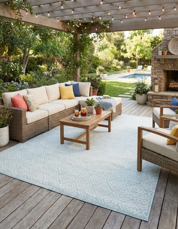Light Blue Easy-Clean Sabrina Soto Indoor / Outdoor Rug