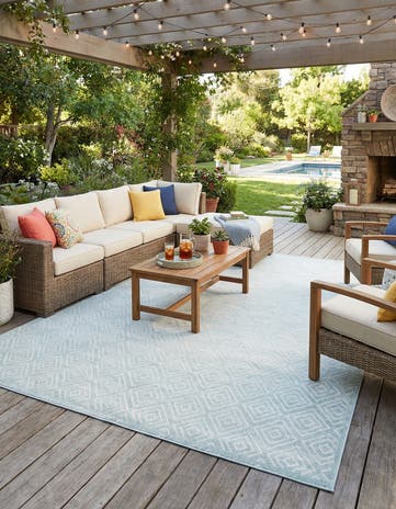 Light Blue Easy-Clean Sabrina Soto Indoor / Outdoor Rug