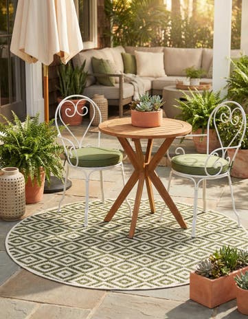 Green Easy-Clean Jill Zarin Costa Rica Indoor / Outdoor Round Rug