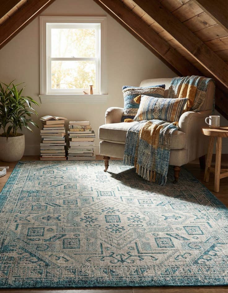 Detail image of  5' 3 x 8'  Washable Aztec Indoor / Outdoor Rug