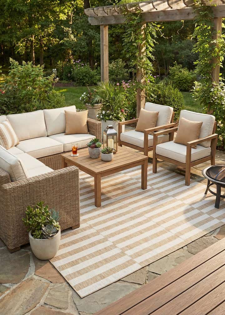10' x 10' Easy-Clean Striped Indoor / Outdoor Square Rug