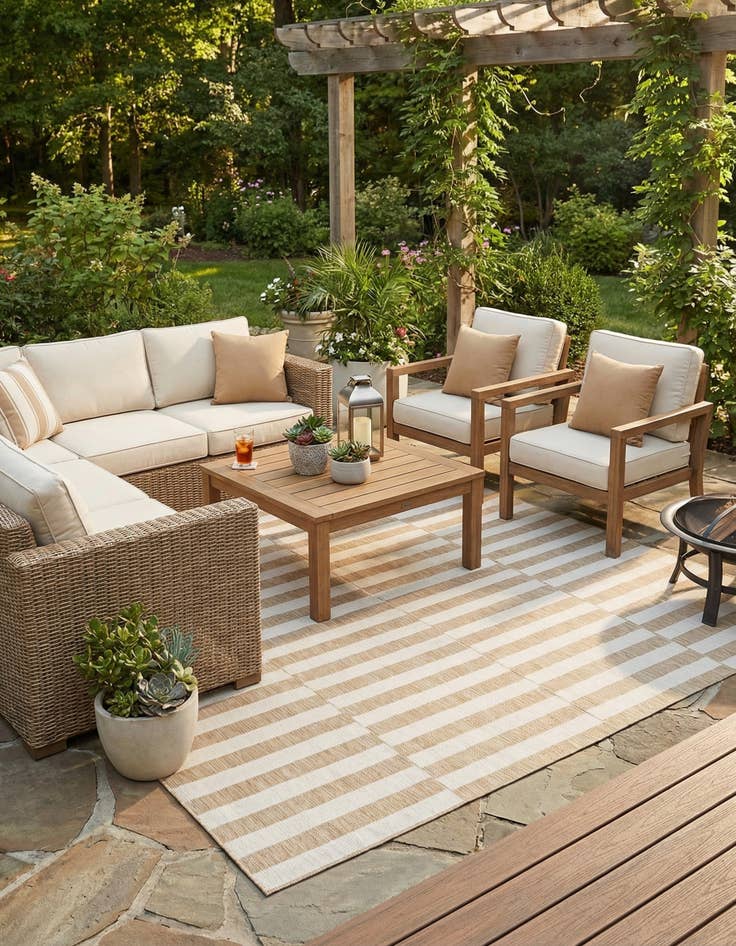 Detail image of  10' x 10'  Washable Ribbon Indoor / Outdoor Square Rug