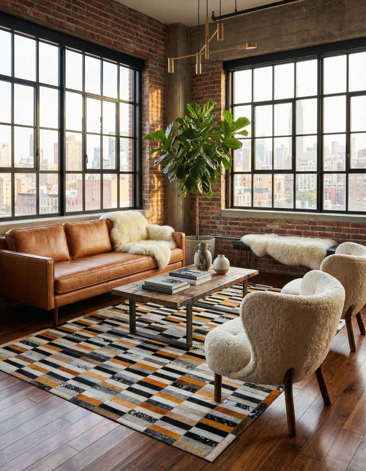 Detail image of  5' 2 x 8' 2 Cowhide - Patchwork Rug