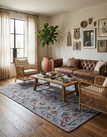 5' 7 x 7' 8 Hand Woven Kilim Suzani Wool Rug