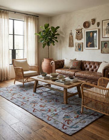 5' 7 x 7' 8 Hand Woven Kilim Suzani Wool Rug